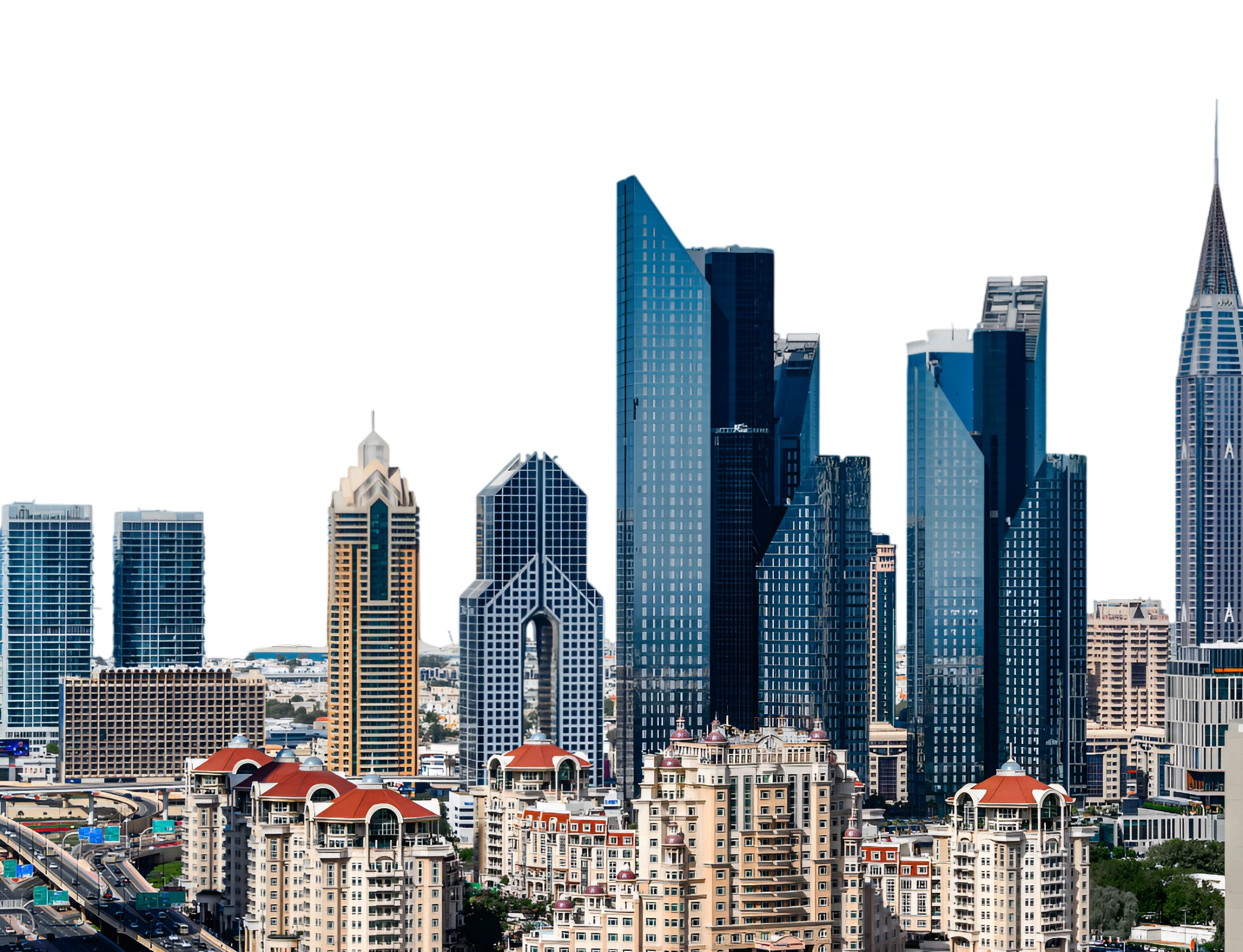 City skyline with modern skyscrapers